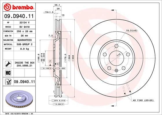 Brembo 09.D940.11 - Тормозной диск autosila-amz.com