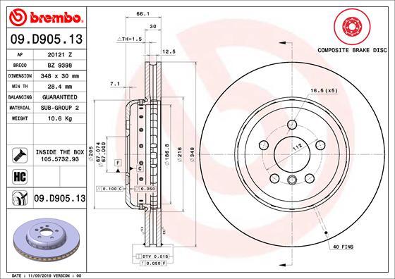 Brembo 09.D905.13 - Тормозной диск autosila-amz.com