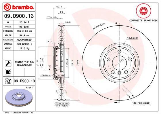 Brembo 09.D900.13 - Тормозной диск autosila-amz.com