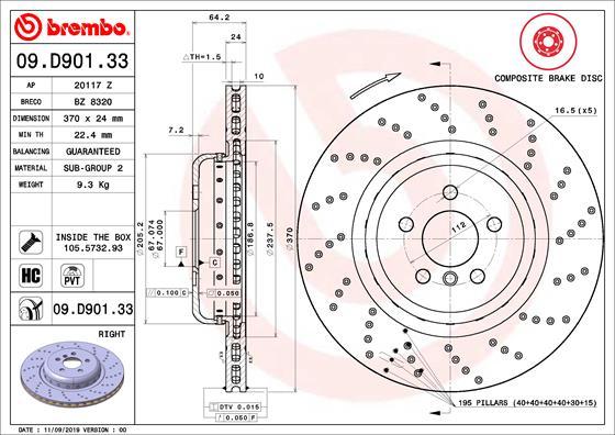Brembo 09.D901.33 - Тормозной диск autosila-amz.com