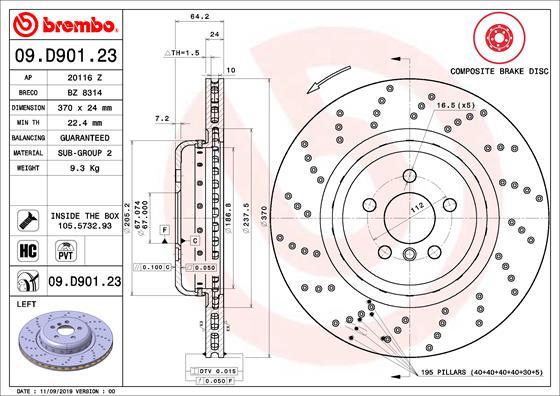 Brembo 09.D901.23 - Тормозной диск autosila-amz.com