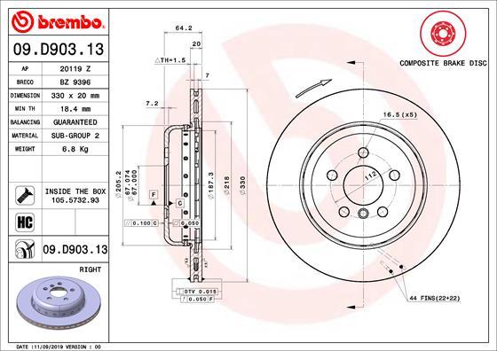 Brembo 09.D903.13 - Тормозной диск autosila-amz.com