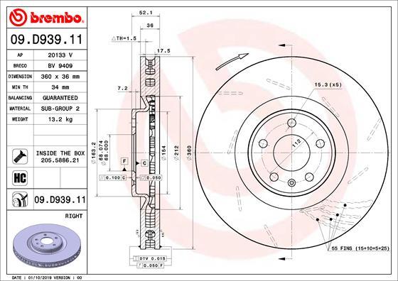Brembo 09.D939.11 - Тормозной диск autosila-amz.com
