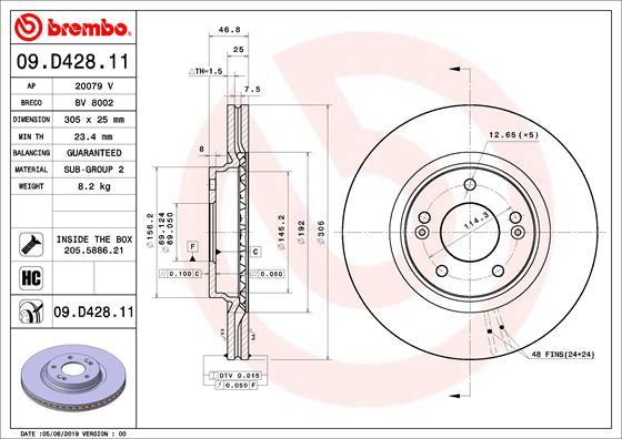 Brembo 09.D428.11 - Тормозной диск autosila-amz.com