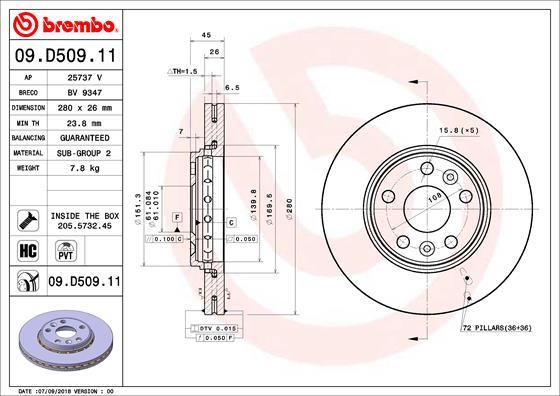Brembo 09.D509.11 - Тормозной диск autosila-amz.com