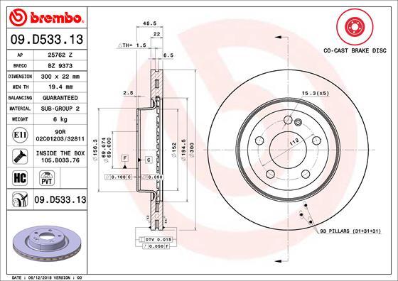 Brembo 09.D533.13 - Тормозной диск autosila-amz.com