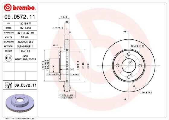 Brembo 09.D572.11 - Тормозной диск autosila-amz.com