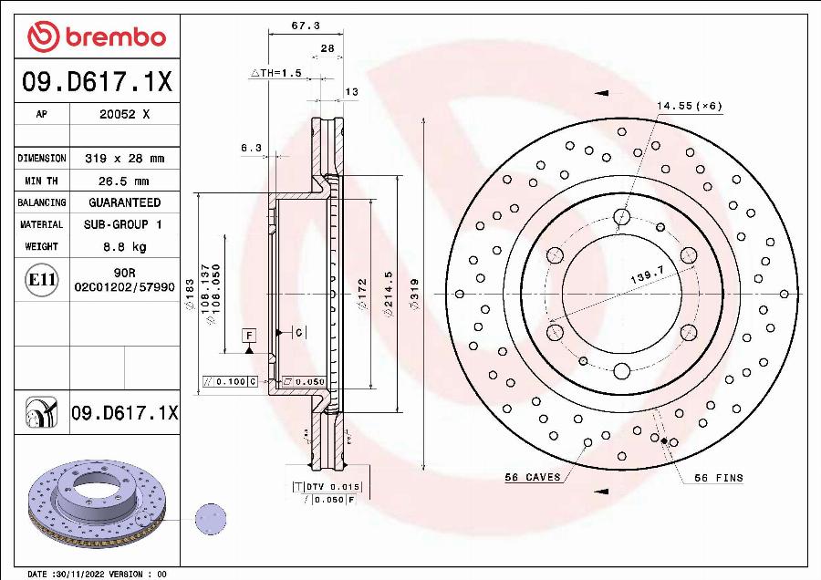 Brembo 09.D617.1X - Тормозной диск autosila-amz.com