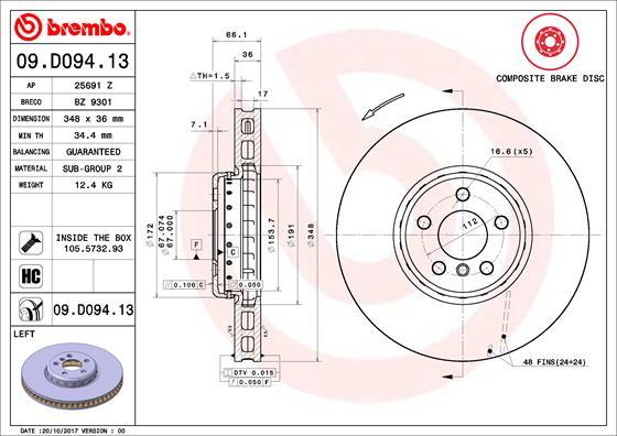 Brembo 09.D094.13 - Тормозной диск autosila-amz.com