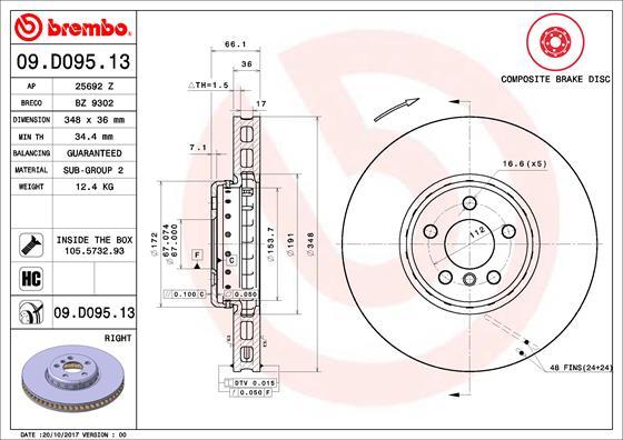 Brembo 09.D095.13 - Тормозной диск autosila-amz.com