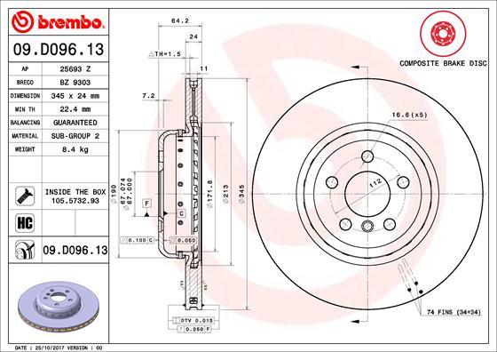 Brembo 09.D096.13 - Тормозной диск autosila-amz.com