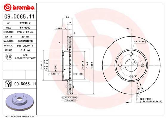 Brembo 09.D065.11 - Тормозной диск autosila-amz.com