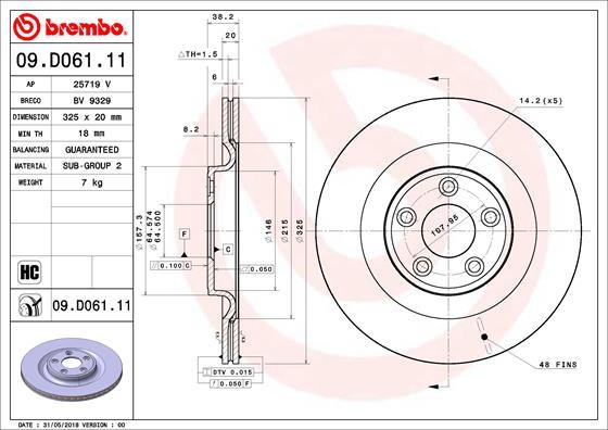 Brembo 09.D061.11 - Тормозной диск autosila-amz.com