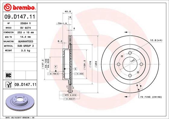 Brembo 09.D147.11 - Тормозной диск autosila-amz.com