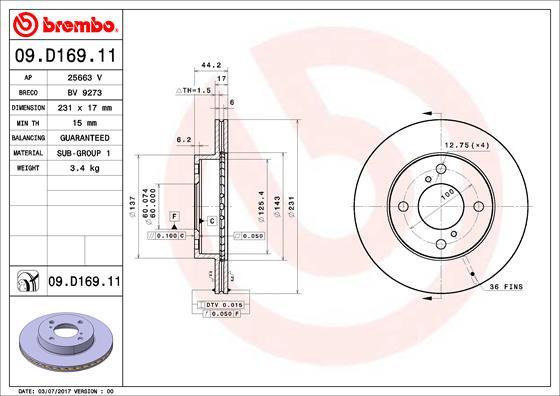 Brembo 09.D169.11 - Тормозной диск autosila-amz.com