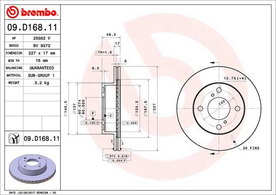 Brembo 09.D168.11 - Тормозной диск autosila-amz.com