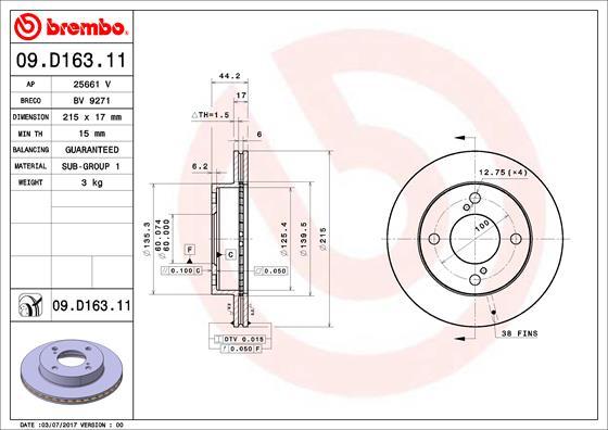 Brembo 09.D163.11 - Тормозной диск autosila-amz.com