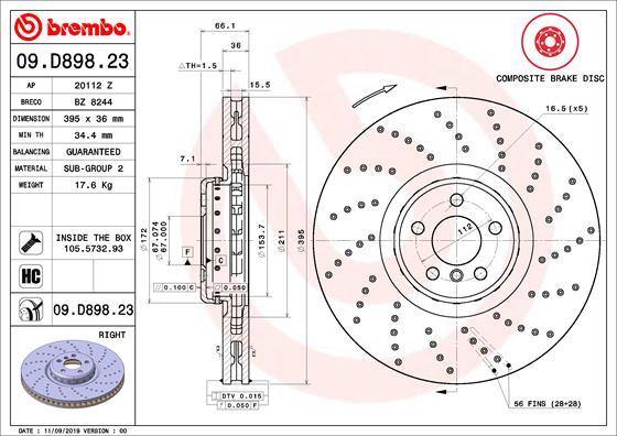 Brembo 09.D898.23 - Тормозной диск autosila-amz.com