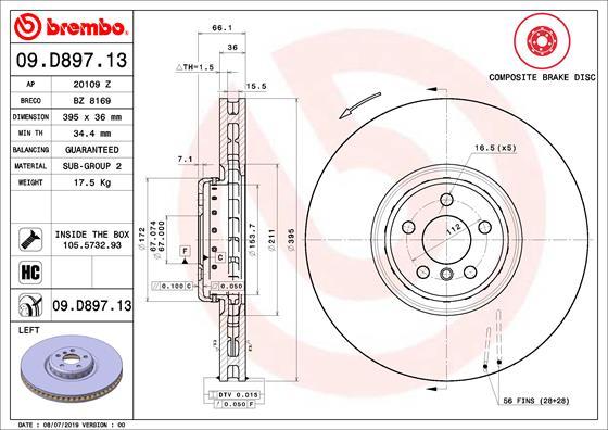 Brembo 09.D897.13 - Тормозной диск autosila-amz.com