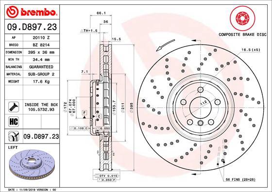 Brembo 09.D897.23 - Тормозной диск autosila-amz.com