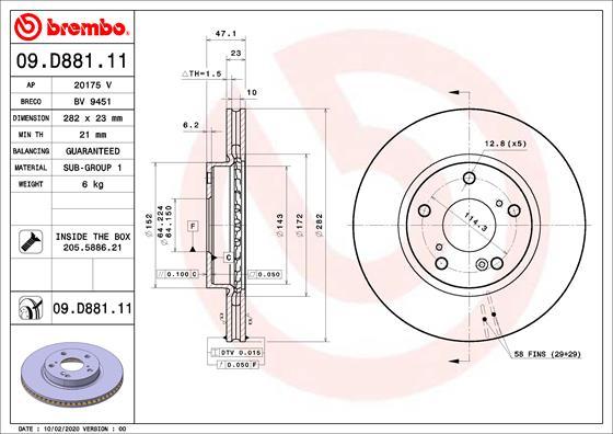 Brembo 09.D881.11 - Тормозной диск autosila-amz.com