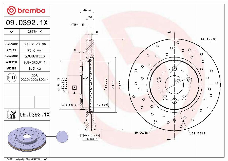 Brembo 09.D392.1X - Тормозной диск autosila-amz.com
