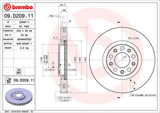 Brembo 09.D209.11 - Тормозной диск autosila-amz.com
