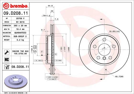 Brembo 09.D208.11 - Тормозной диск autosila-amz.com
