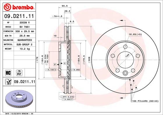 Brembo 09.D211.11 - Тормозной диск autosila-amz.com