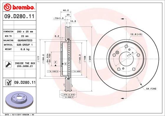Brembo 09.D280.11 - Тормозной диск autosila-amz.com