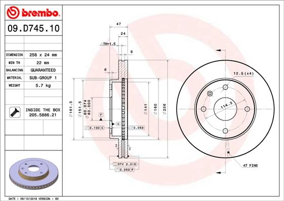 Brembo 09.D745.10 - Тормозной диск autosila-amz.com