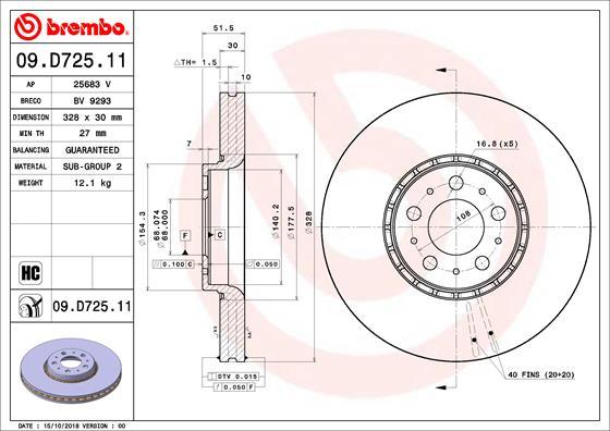 Brembo 09.D725.11 - Тормозной диск autosila-amz.com