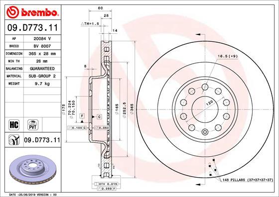 Brembo 09.D773.11 - Тормозной диск autosila-amz.com