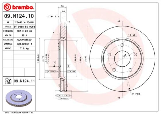 Brembo 09.N124.11 - Тормозной диск autosila-amz.com
