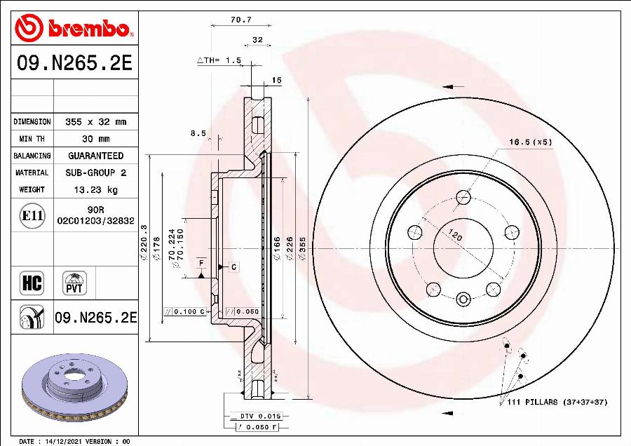 Brembo 09.N265.2E - Тормозной диск autosila-amz.com