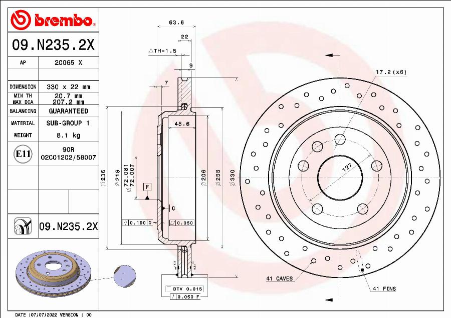 Brembo 09.N235.2X - Тормозной диск autosila-amz.com