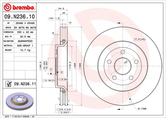 Brembo 09.N236.11 - Тормозной диск autosila-amz.com