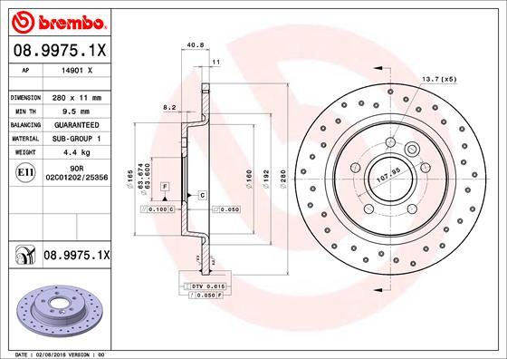 Brembo 08.9975.1X - Тормозной диск autosila-amz.com