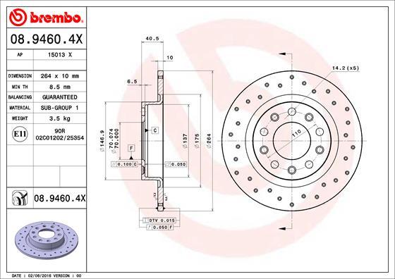 Brembo 08.9460.4X - Тормозной диск autosila-amz.com