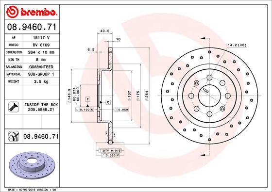 Brembo 08.9460.71 - Тормозной диск autosila-amz.com