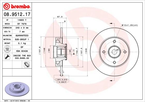 Brembo 08.9512.17 - Тормозной диск autosila-amz.com