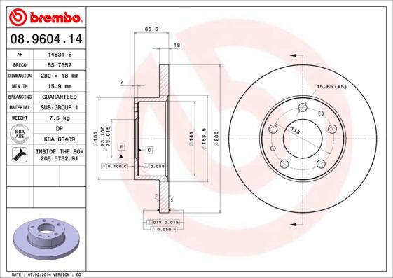 Brembo 08.9604.14 - Тормозной диск autosila-amz.com