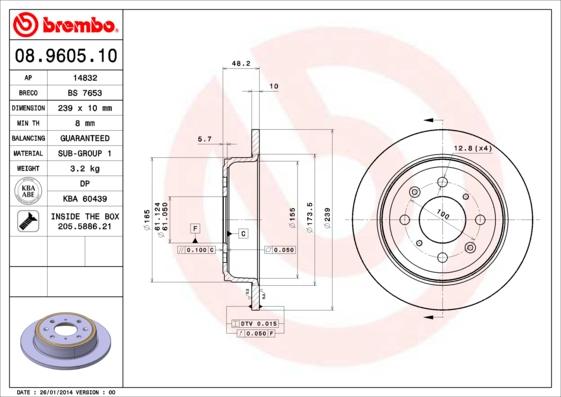 Brembo 08.9605.10 - Тормозной диск autosila-amz.com