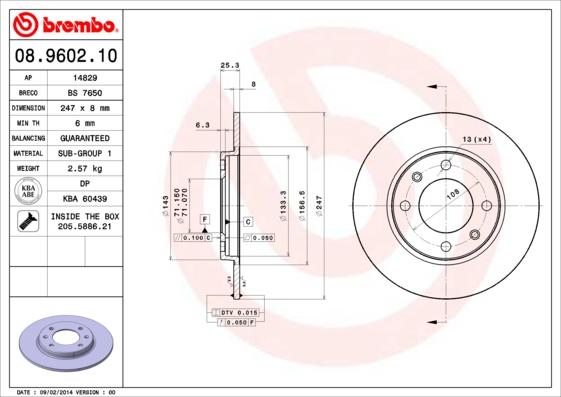 Brembo 08.9602.10 - Тормозной диск autosila-amz.com