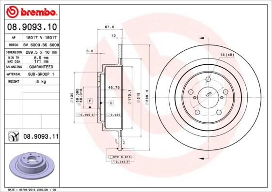 Brembo 08.9093.11 - Тормозной диск autosila-amz.com