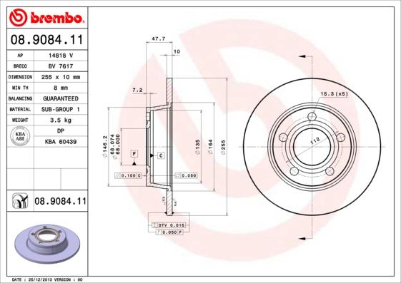 Brembo 08.9084.11 - Тормозной диск autosila-amz.com