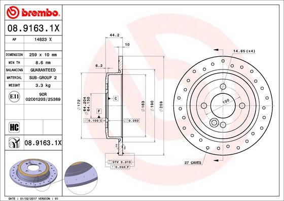 Brembo 08.9163.1X - Тормозной диск autosila-amz.com