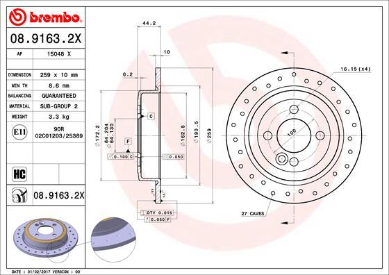 Brembo 08.9163.2X - Тормозной диск autosila-amz.com