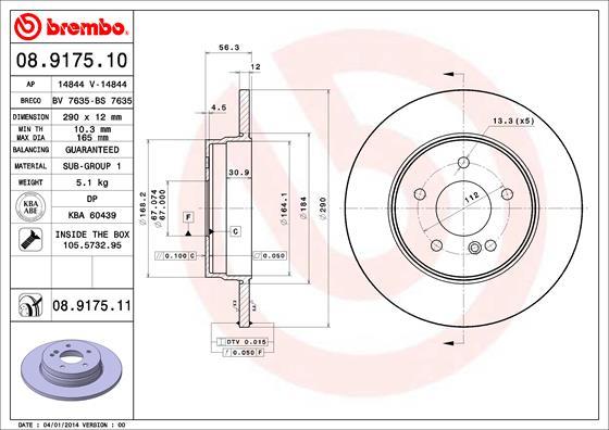 Brembo 08.9175.10 - Тормозной диск autosila-amz.com
