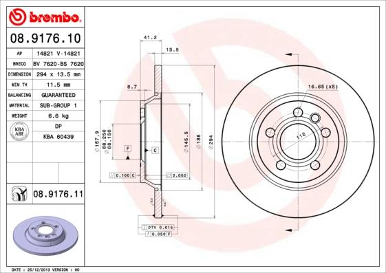 Brembo 08.9176.10 - Тормозной диск autosila-amz.com